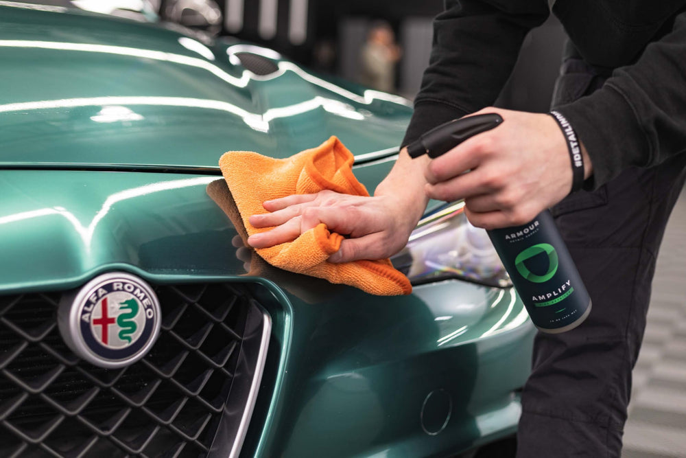 Armour Detail Supply wiping panel to reveal streak-free gloss quickly