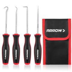 Arrow Fastener front view showing full 4-piece pick set and pouch for organized storage
