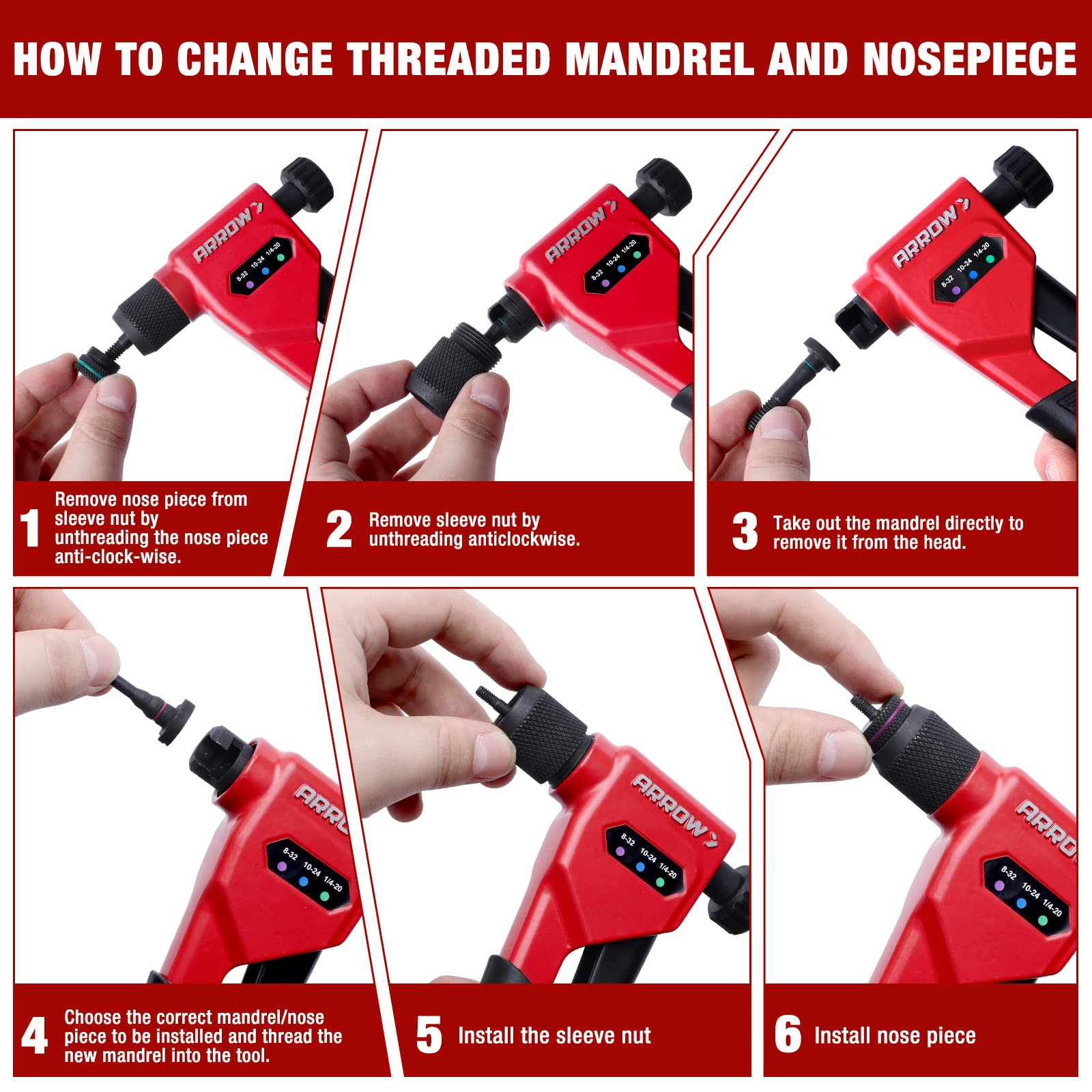 Arrow rivet nut gun installed in tight gap demonstrating reach and accessibility