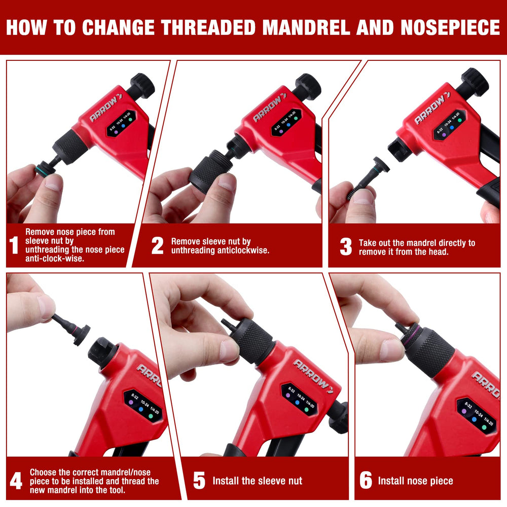 Arrow rivet nut gun installed in tight gap demonstrating reach and accessibility