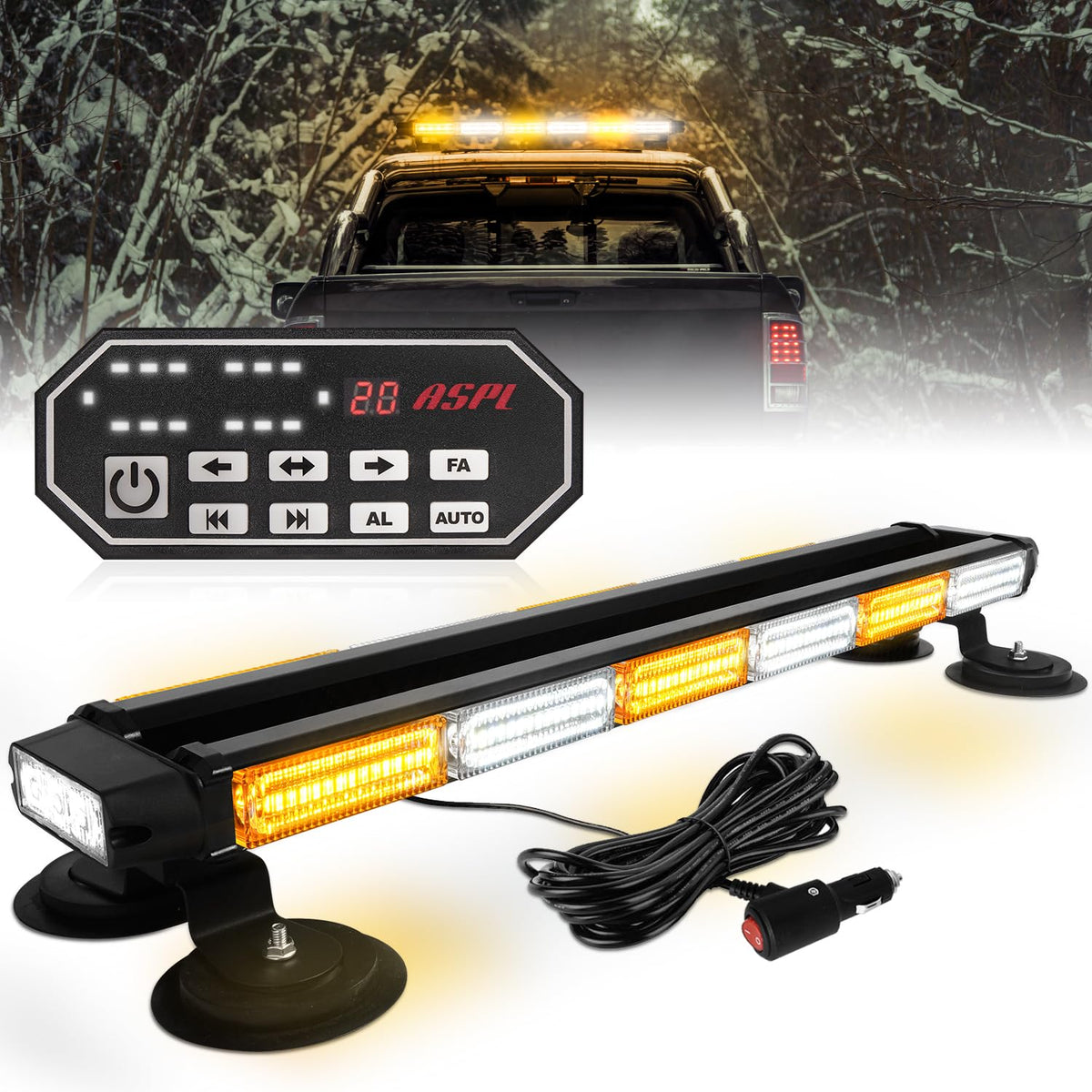 ASPL rooftop bar front view showing amber white LEDs and broad visibility