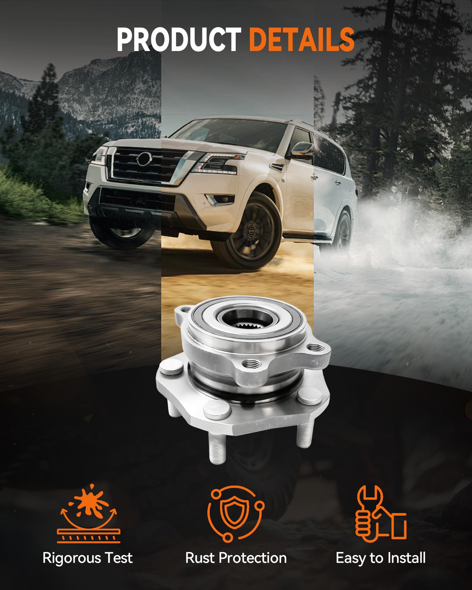 Aspligo hub installed on Nissan Rogue front wheel illustrating direct fit