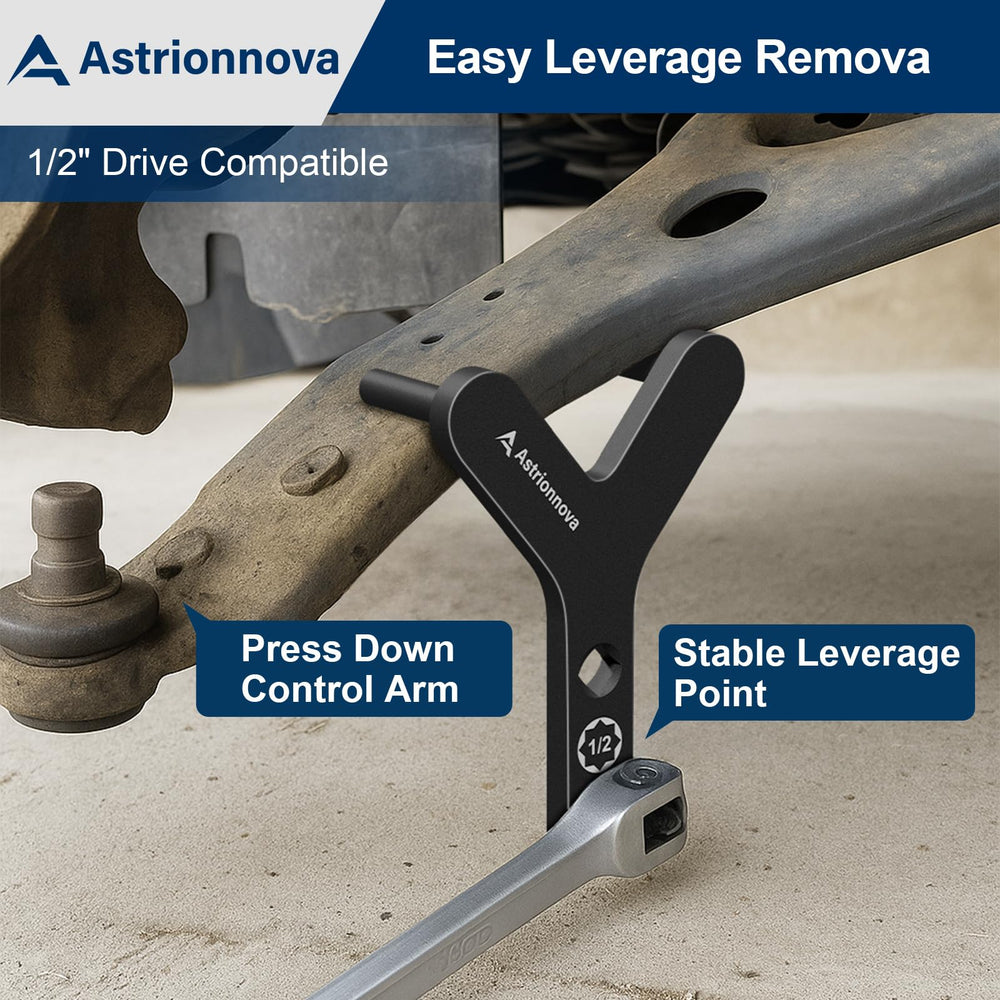 Astrionnova pry tool separating a lower ball joint while protecting surrounding bushings
