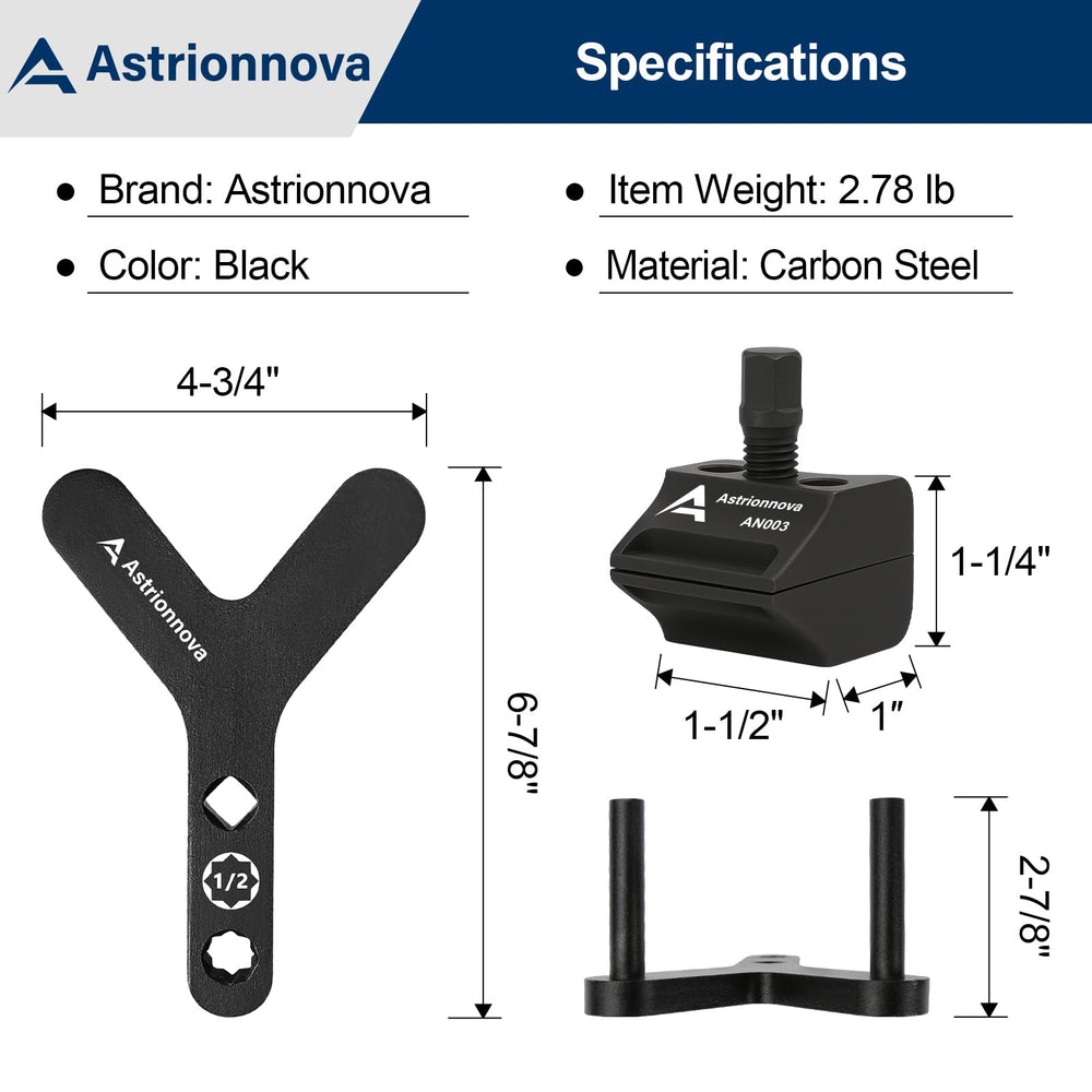 Astrionnova tools on a mechanic workbench next to suspension parts showing real-world application