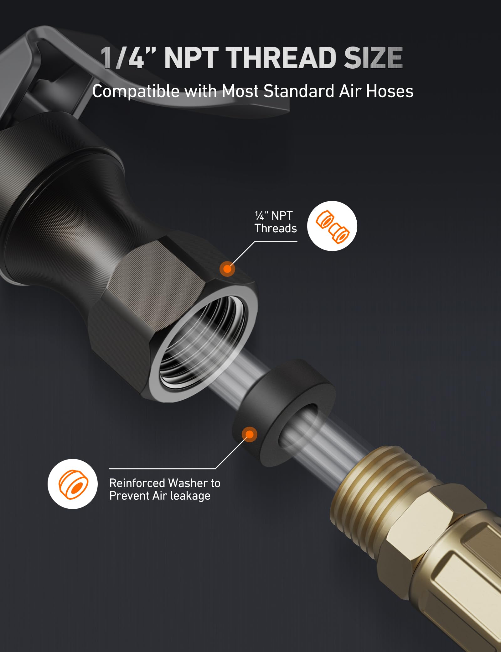 AstroAI air chuck attached to car tire valve demonstrating hands-free inflation benefit