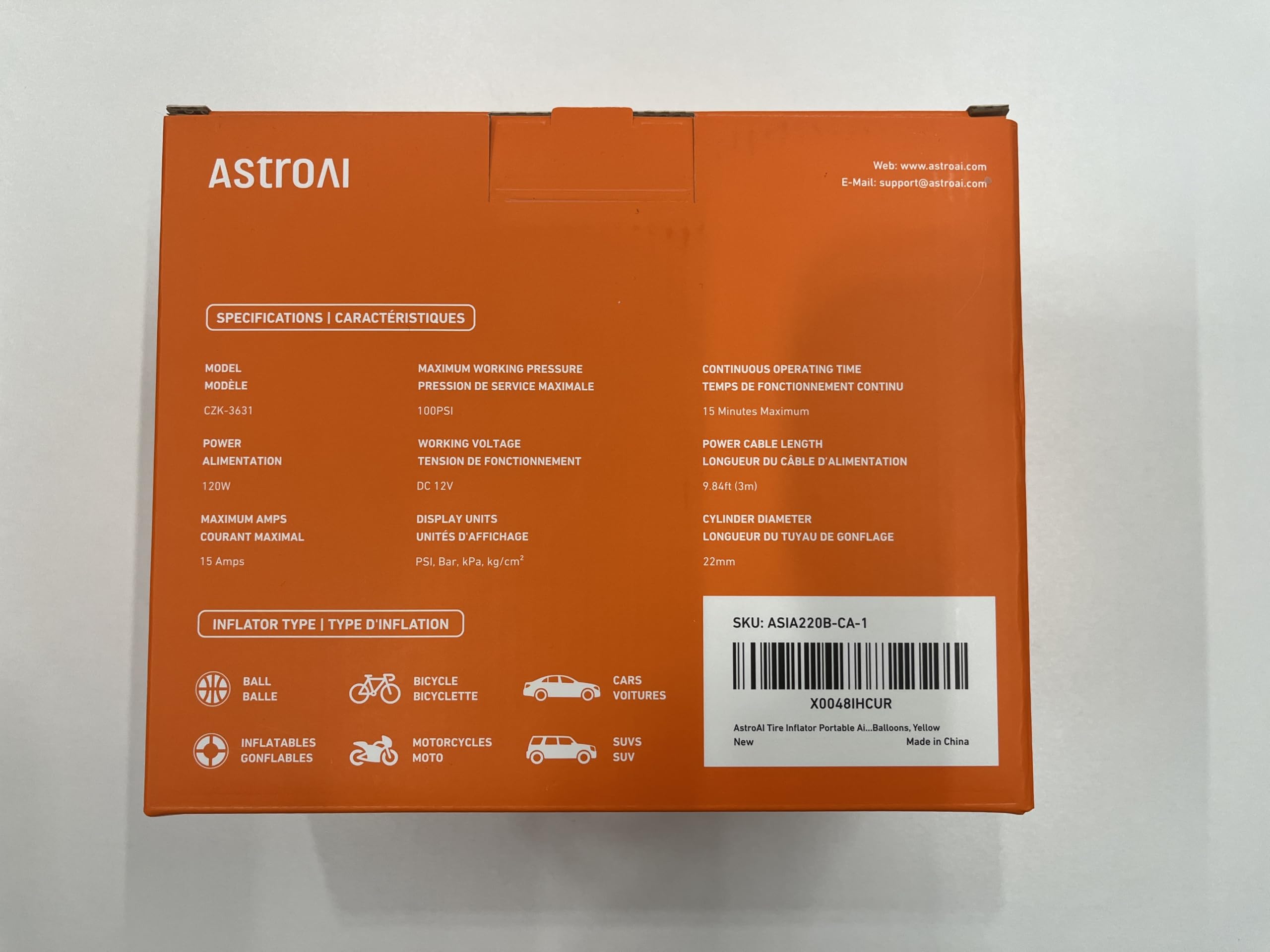 AstroAI AIRUN H LED flashlight illuminated for safe nighttime inflation