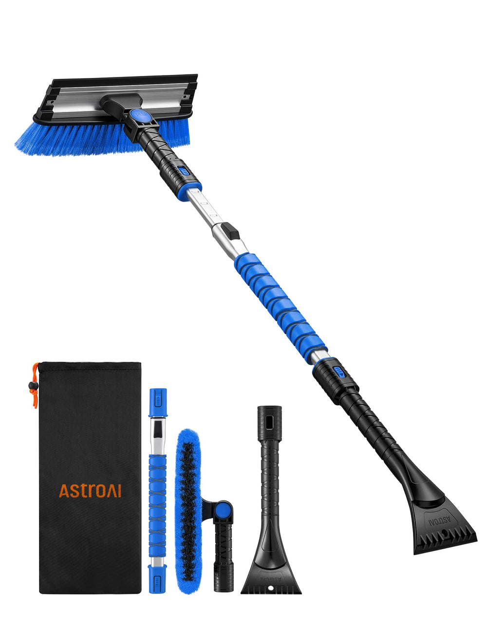 AstroAI front view assembled tool clearing windshield for fast snow removal