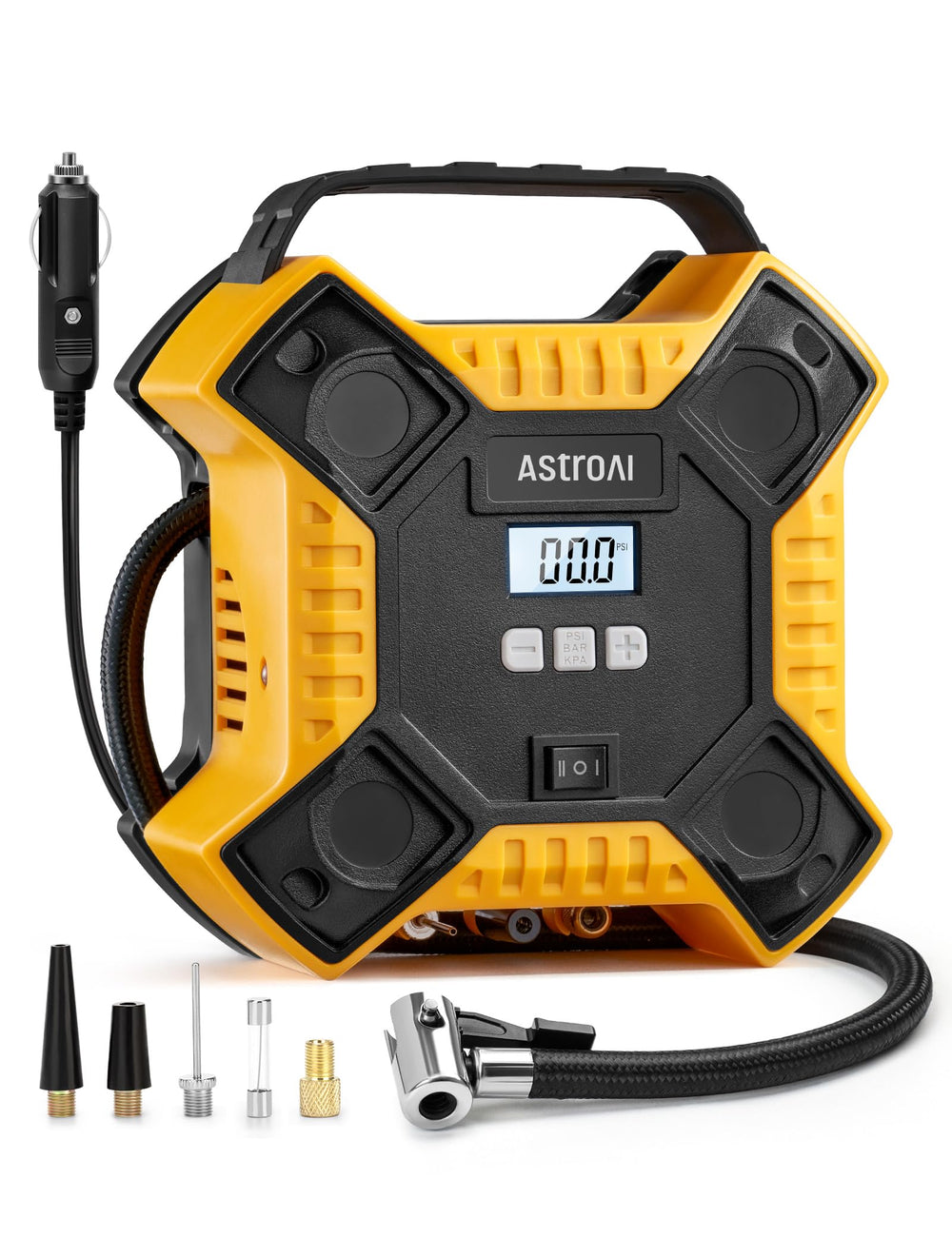 AstroAI front view showing metal cylinder and durable build benefit
