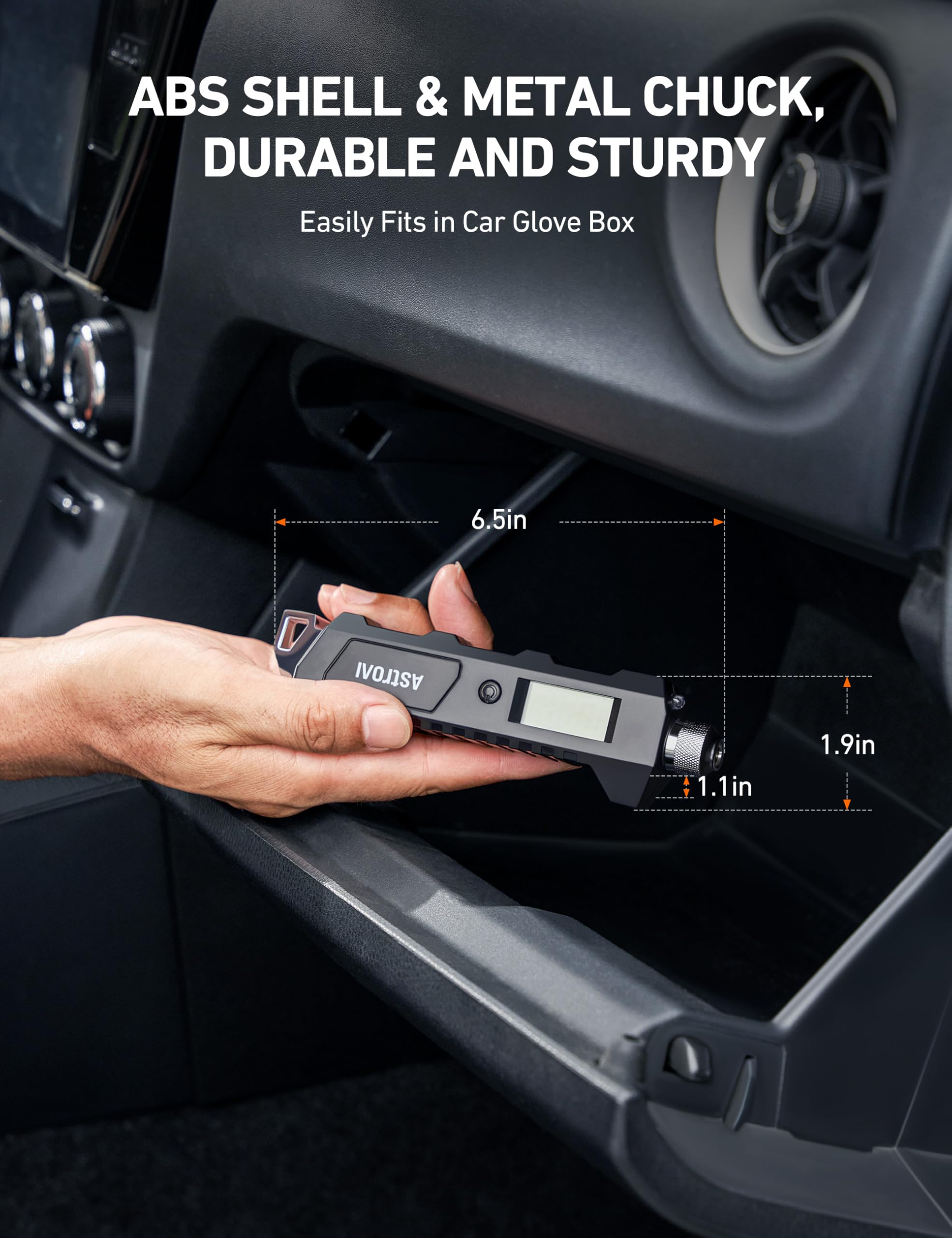 AstroAI measuring pressure on car tire providing fast reliable results