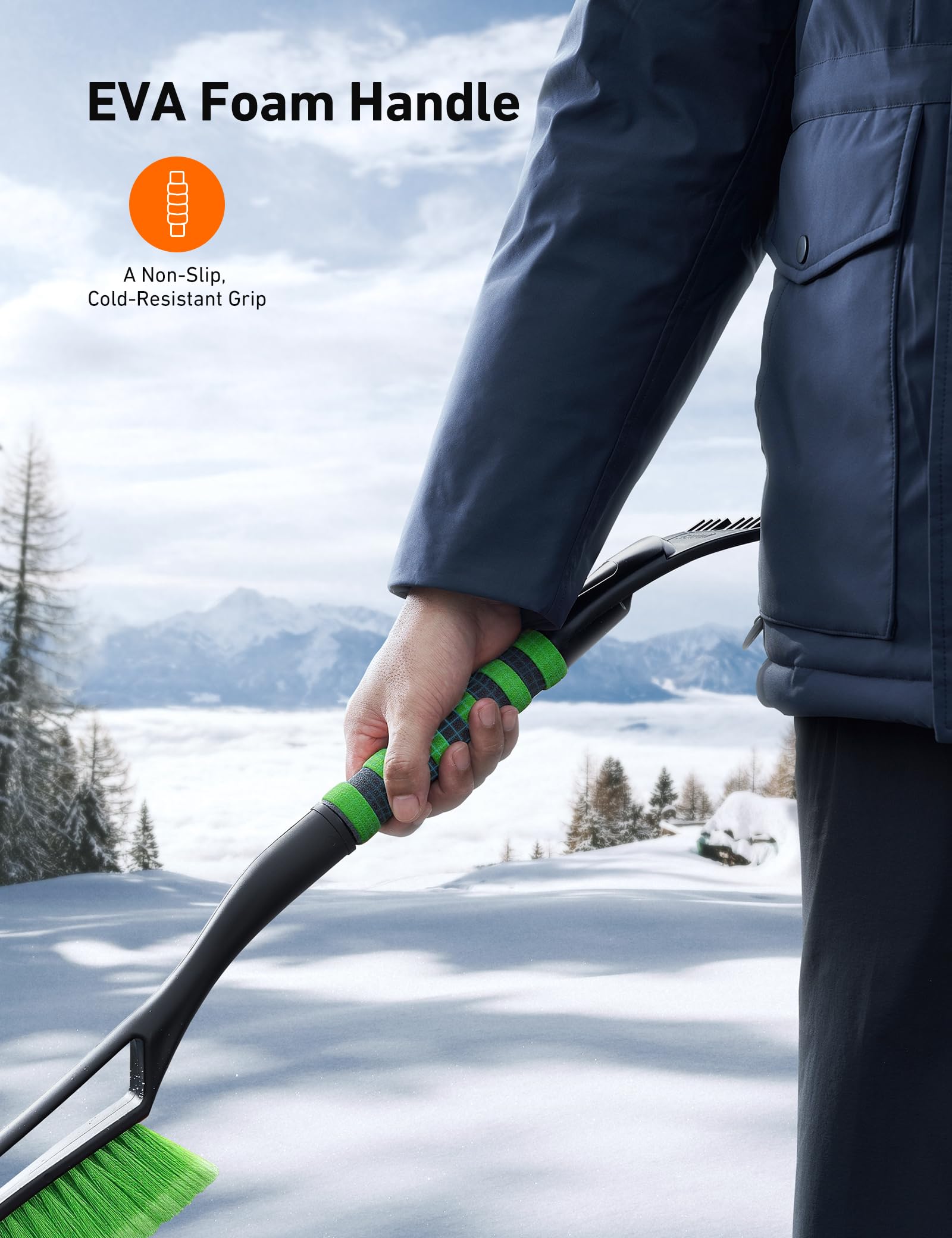 AstroAI in use sweeping car roof clearing snow fast