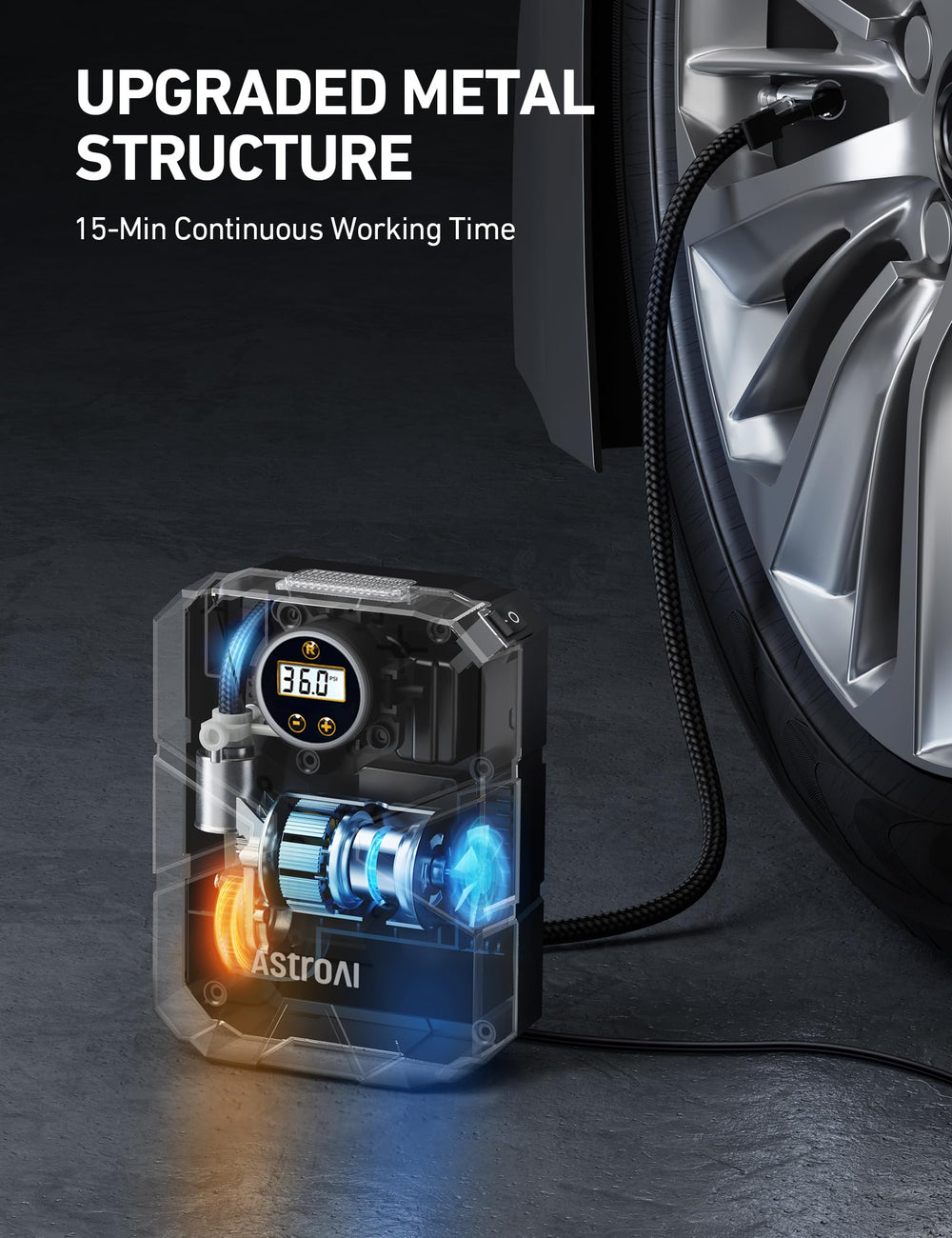 AstroAI S1 air hose connected to valve illustrating secure seal and fast inflation