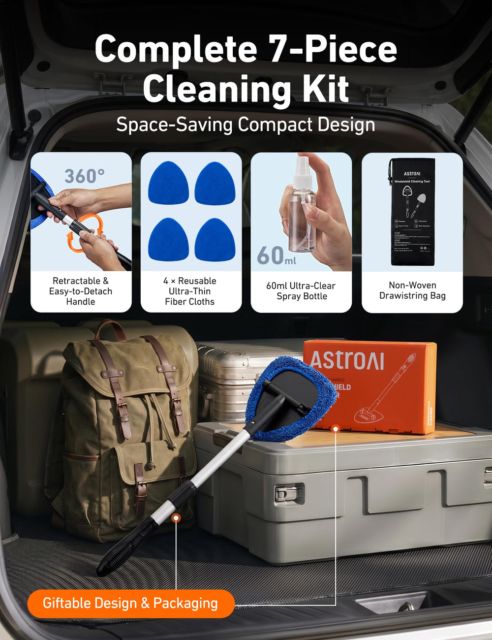 AstroAI storage bag with disassembled parts for tidy storage