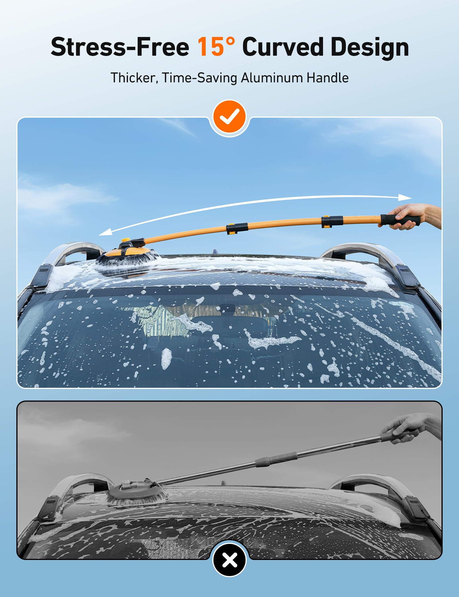 AstroAI telescopic handle fully extended for high-reach cleaning
