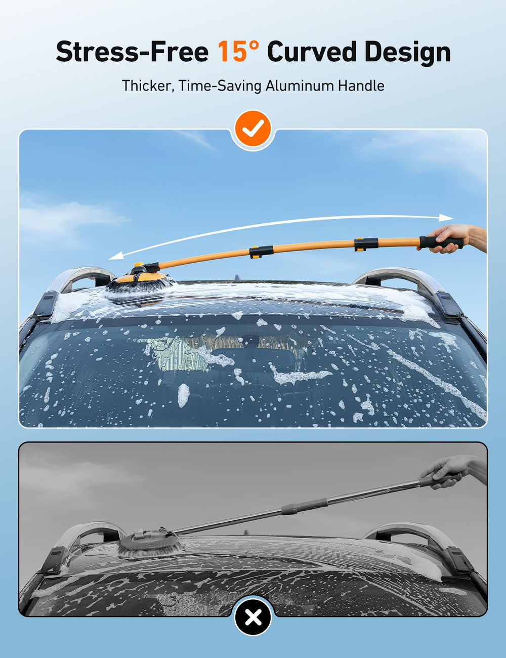 AstroAI telescopic handle fully extended for high-reach cleaning