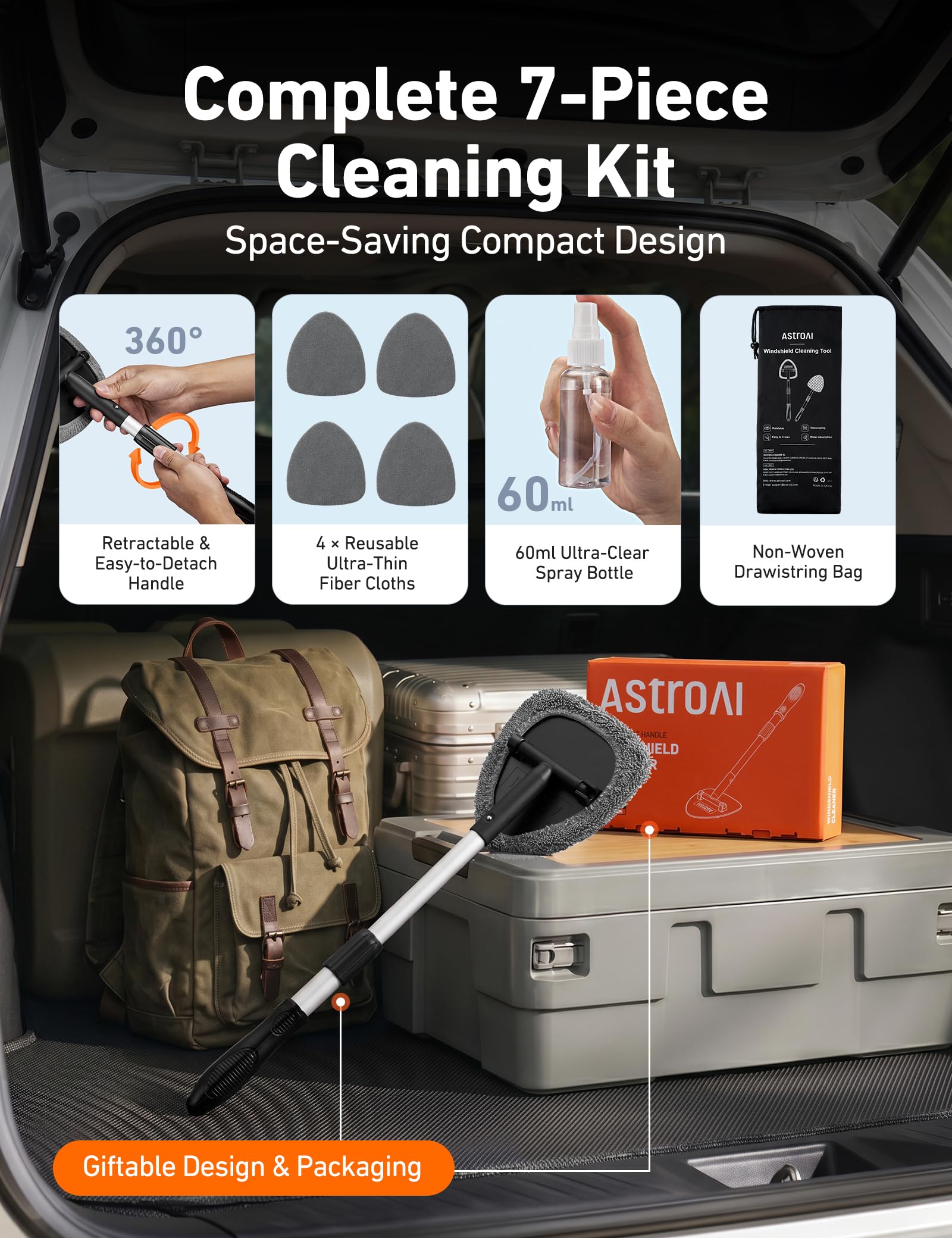 AstroAI damp microfiber pad on glass producing a streak-free finish