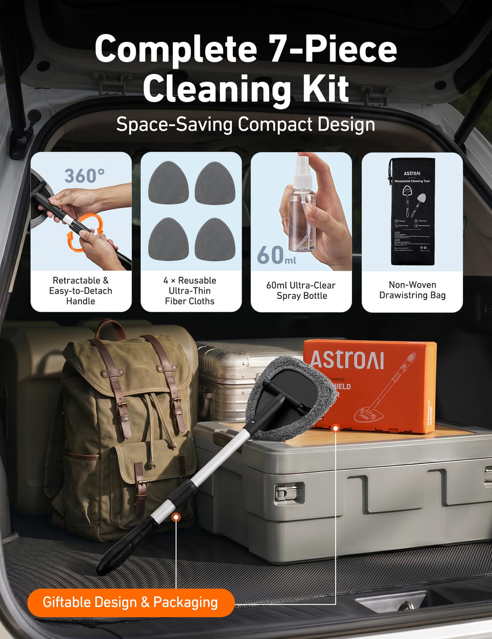 AstroAI damp microfiber pad on glass producing a streak-free finish