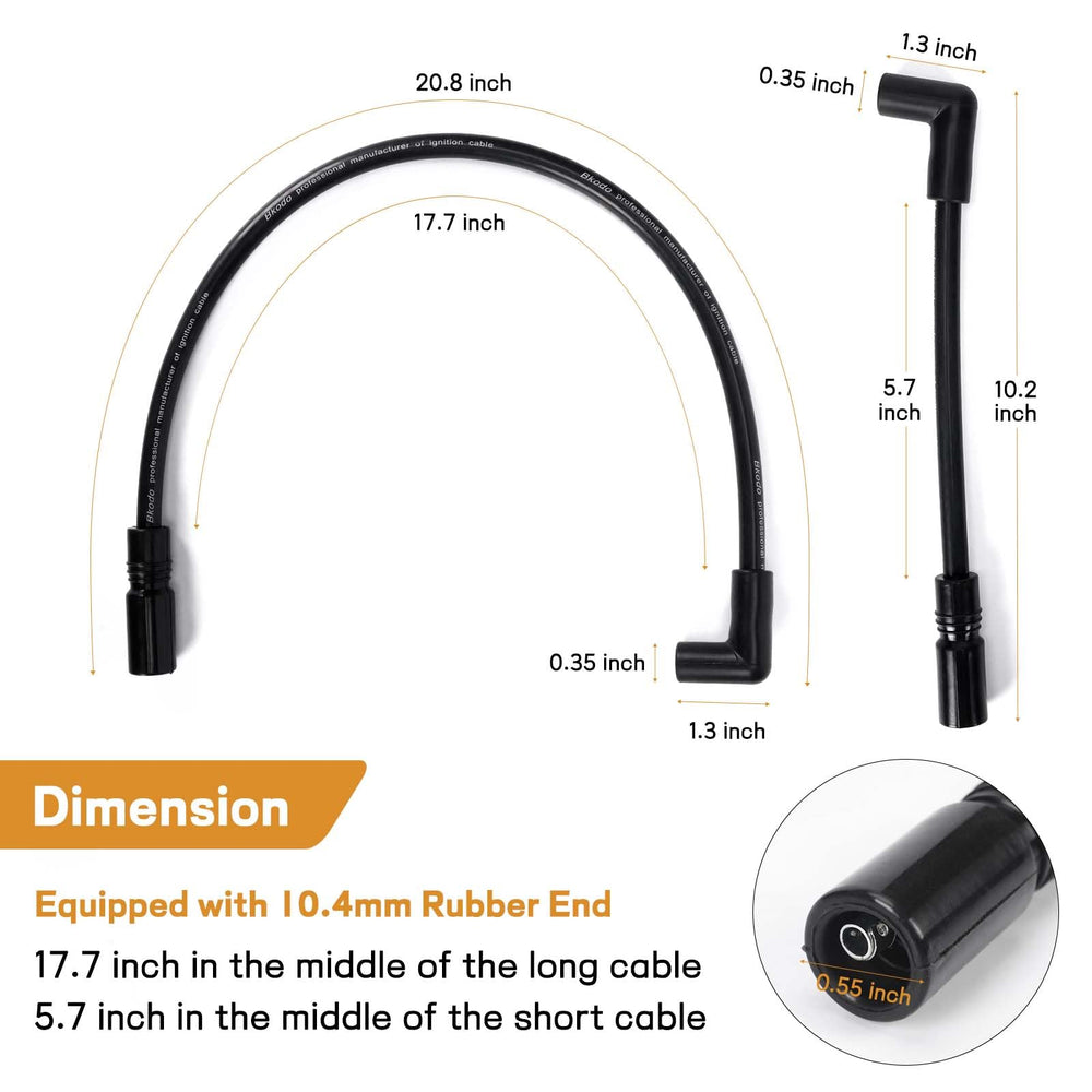Atesilor wires beside Harley engine showing 5.7" and 17.7" lengths for correct factory routing