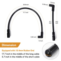 Atesilor wires beside Harley engine showing 5.7" and 17.7" lengths for correct factory routing