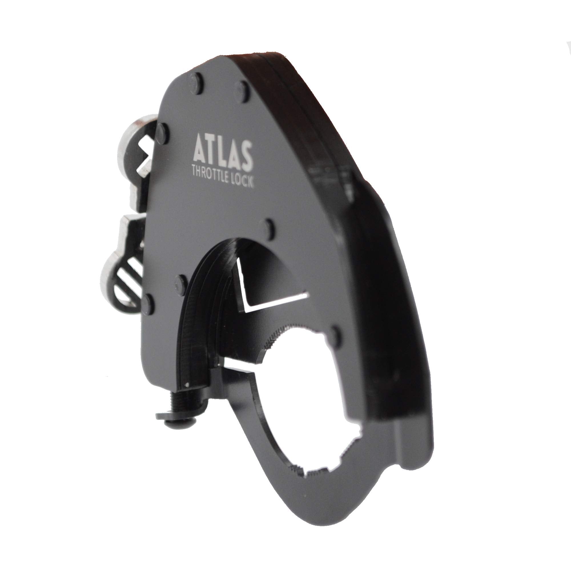 ATLAS Throttle Lock clamp close-up highlighting durable construction