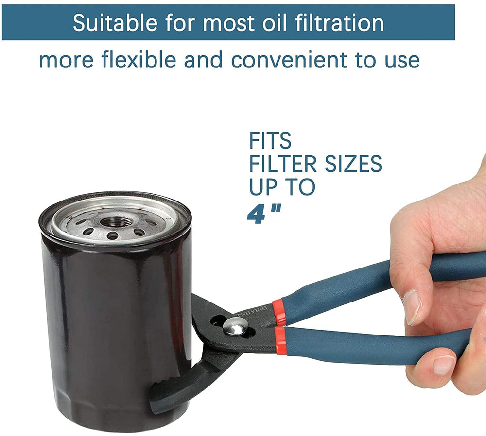ATNHYING full-length 16-inch adjustable pliers demonstrating extended reach to handle large filters