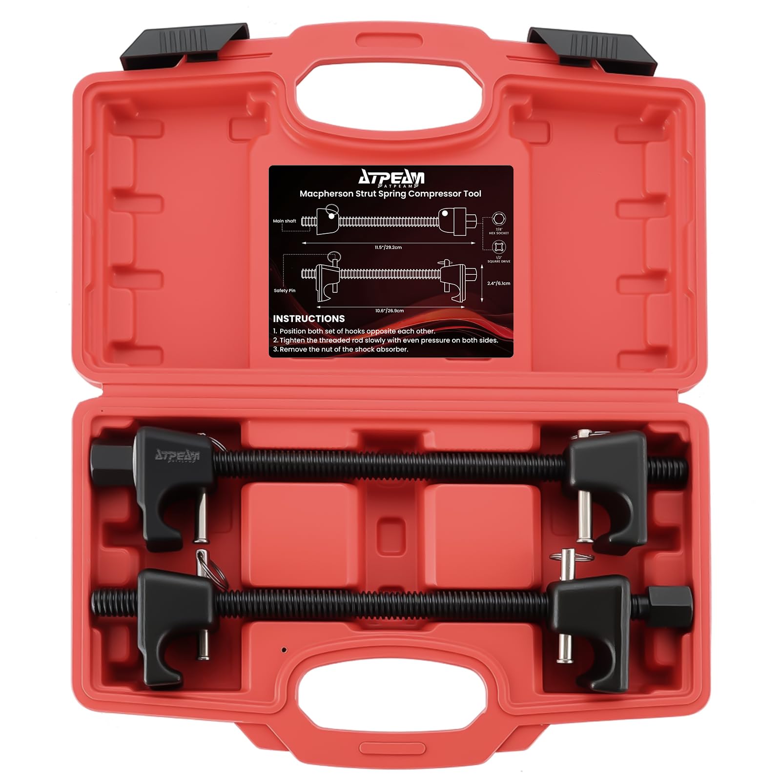 ATP front view of compressor showing hooks and shafts for safer spring control