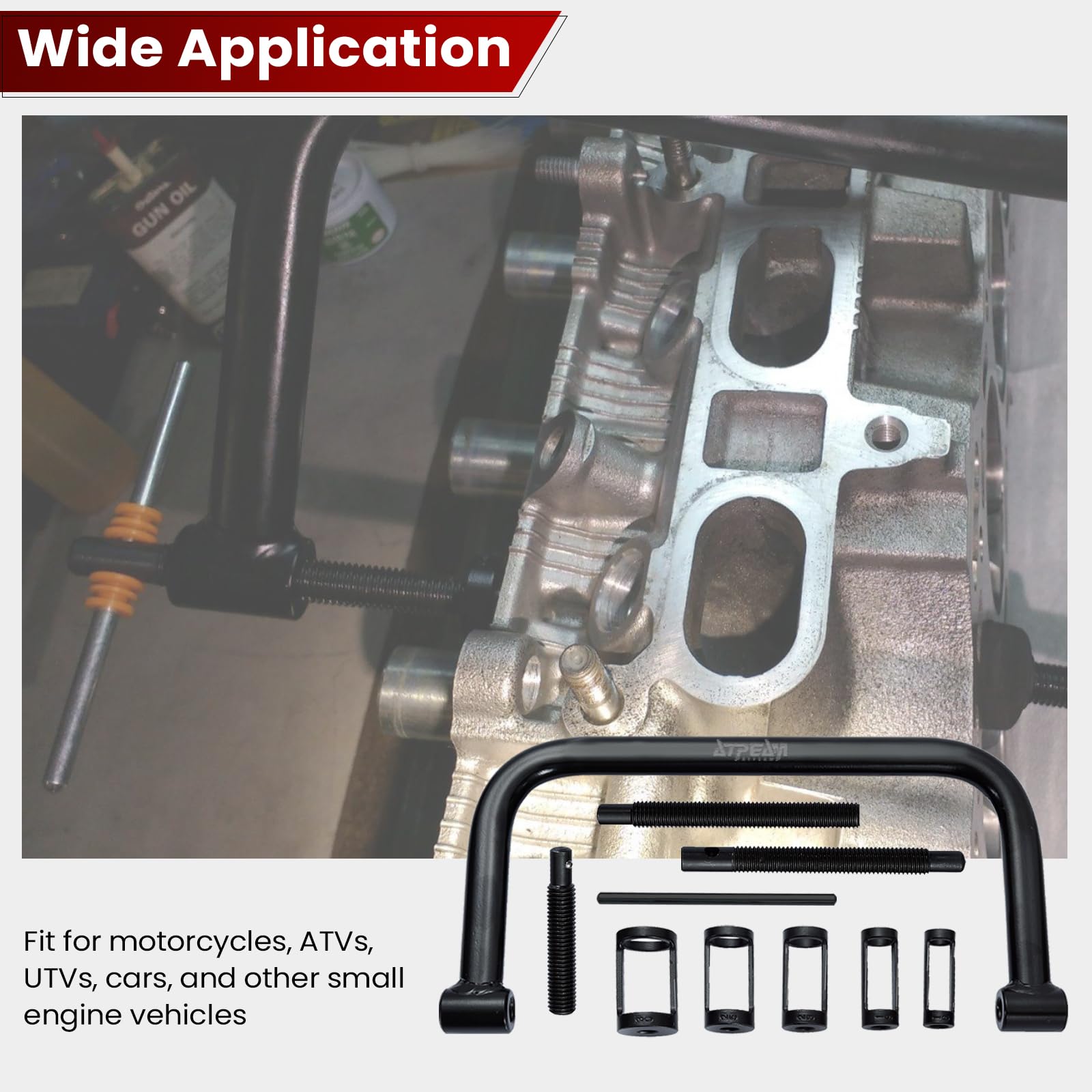 ATPEAM C-clamp next to ruler showing scale for jaw opening and compatibility guidance