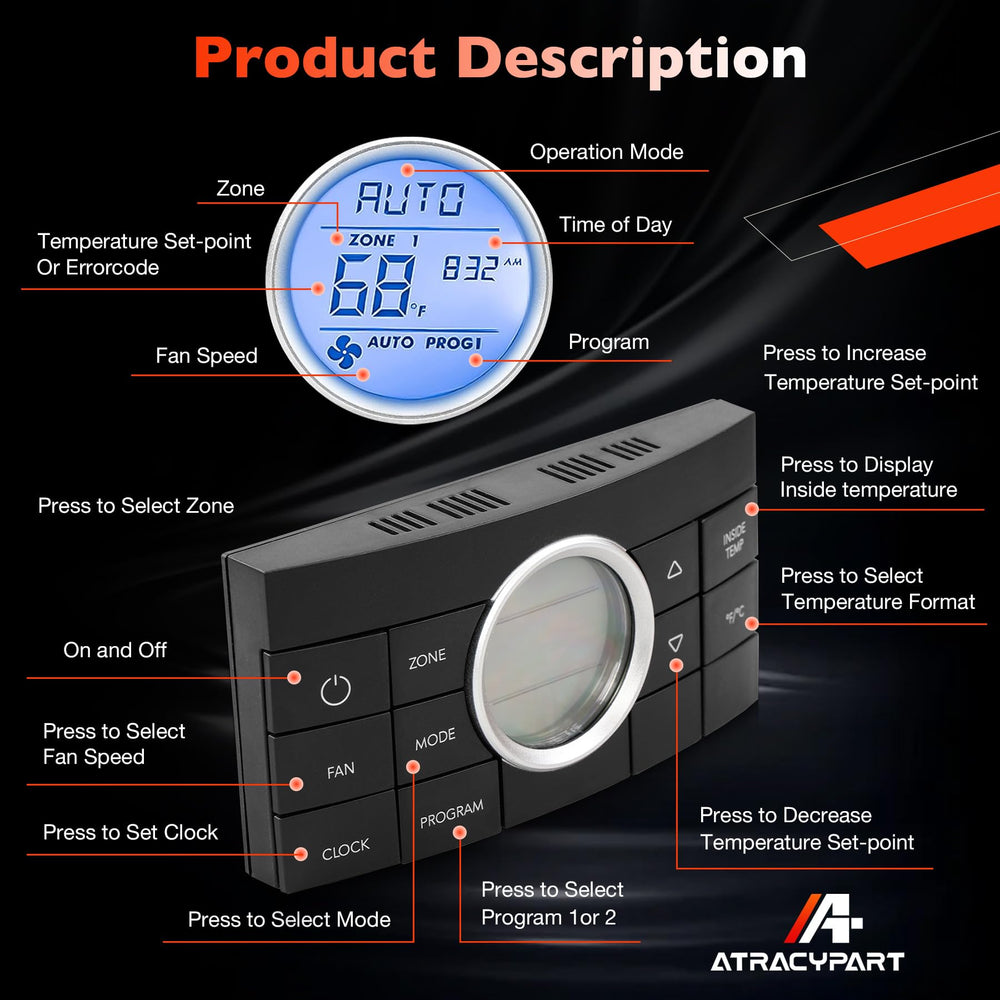 ATRACYPART thermostat installed in RV dash demonstrating multi-zone control
