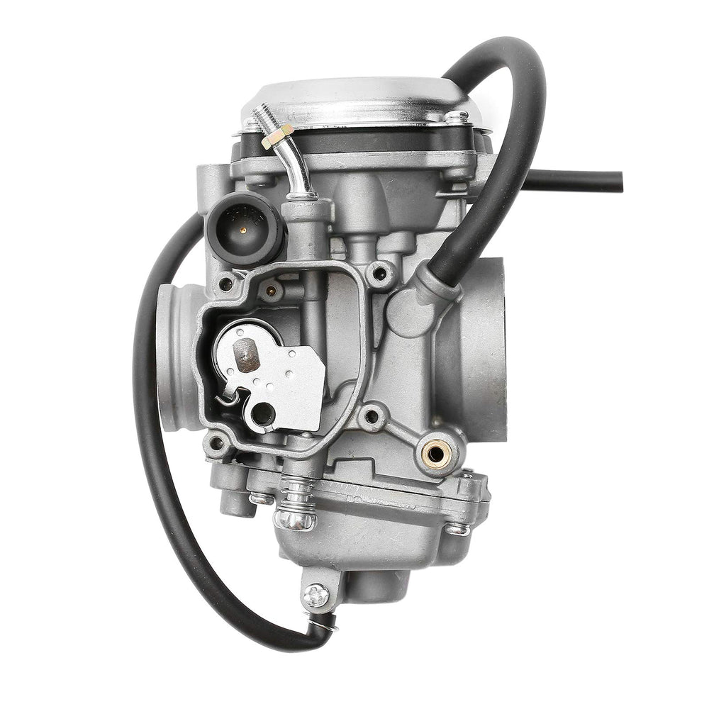 ATRACYPART carburetor measured with ruler showing 34mm and 46mm port sizes