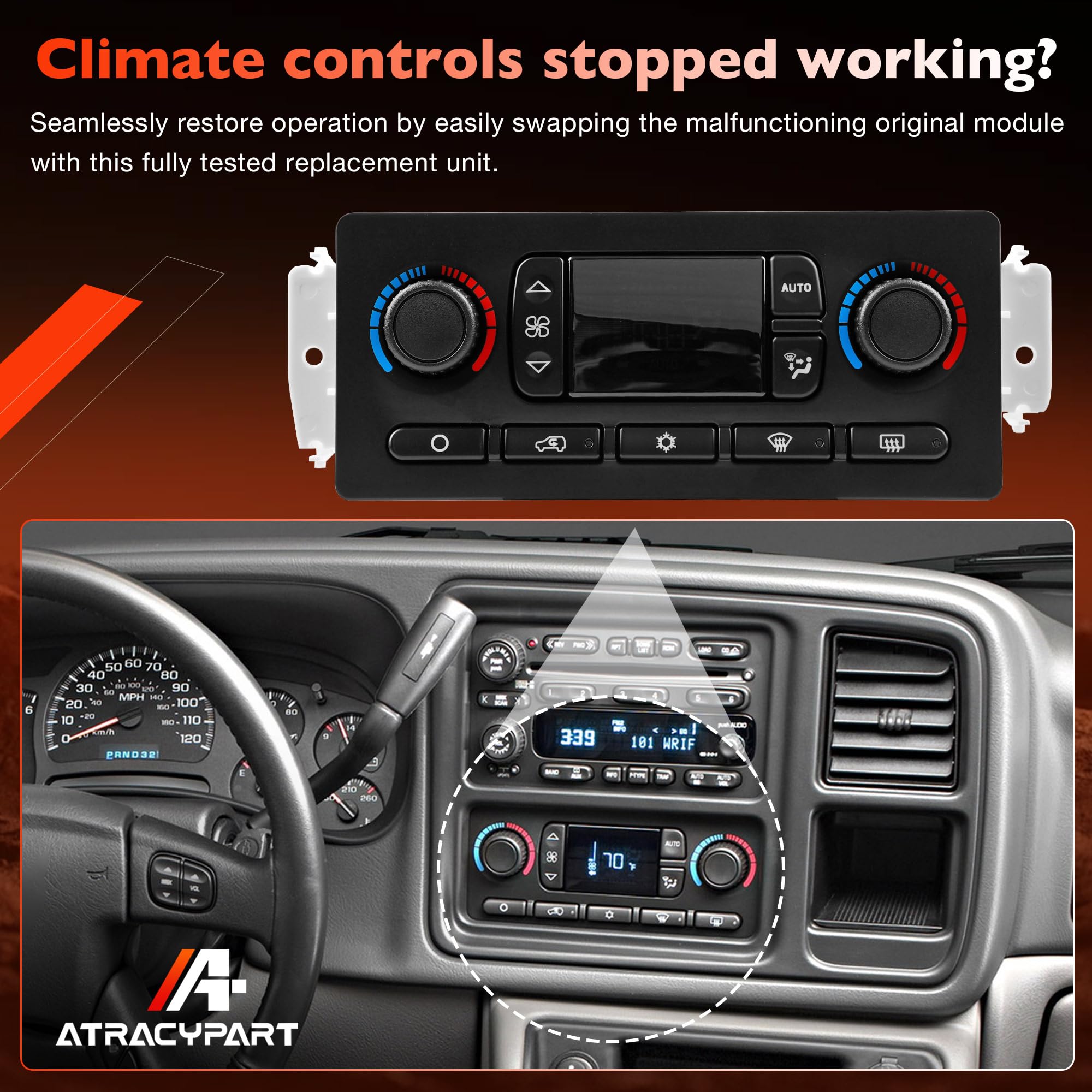 ATRACYPART installed in Silverado dash demonstrating accurate fit and factory appearance