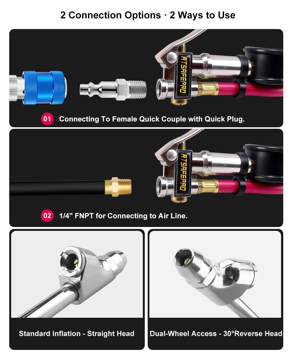 ATsafepro flexible hose with quick plug for fast compressor hookup