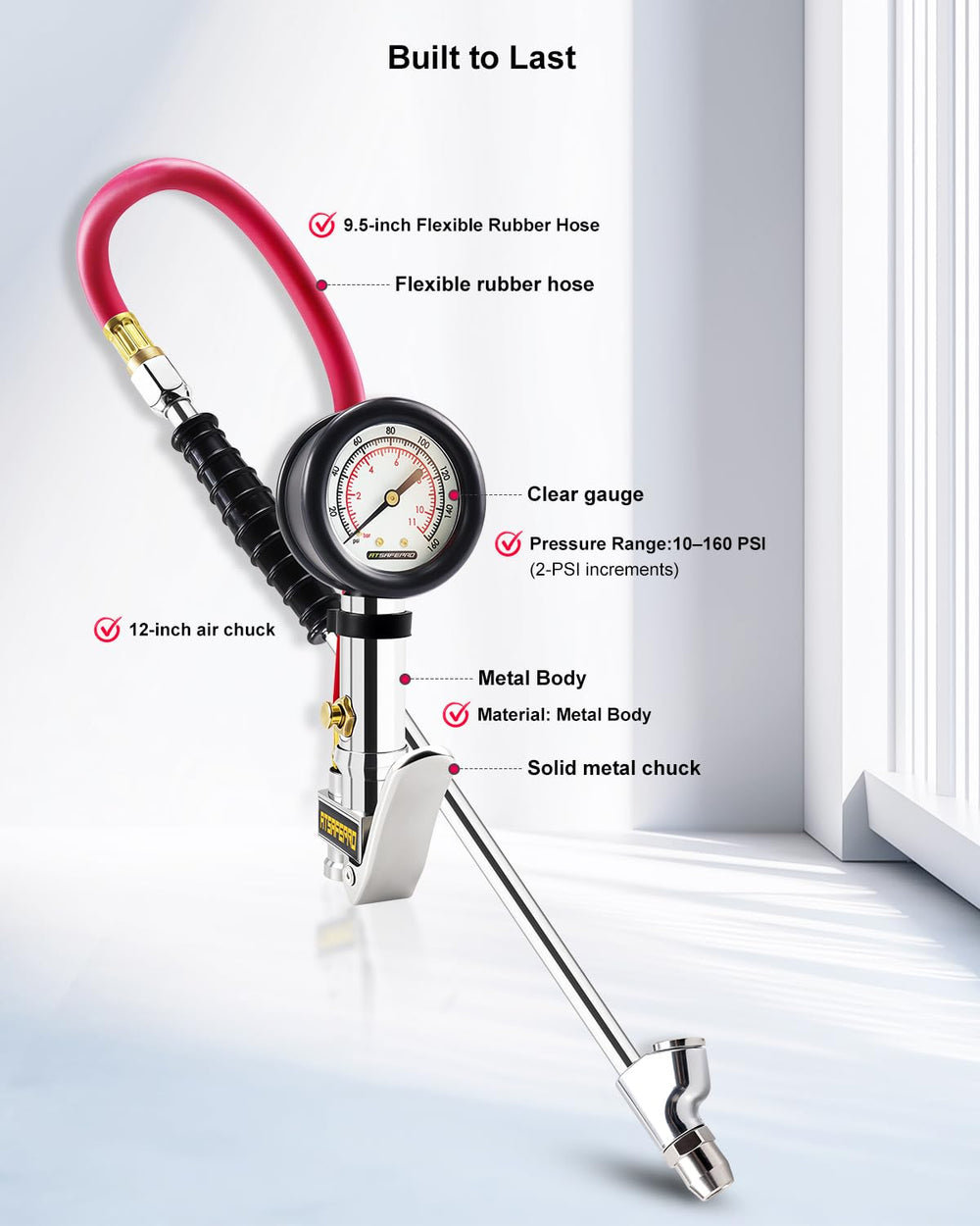 ATsafepro stainless steel chuck attached to a tire valve securely