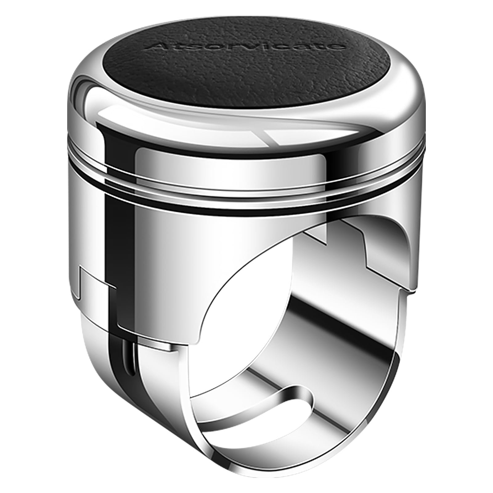 Atsorvicate front view of black spinner knob for precise one-hand steering