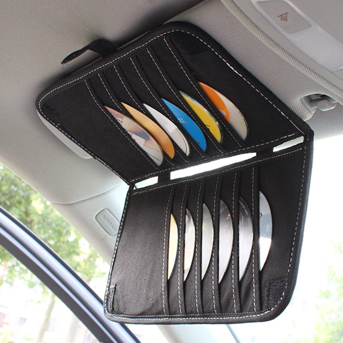 Aturmon front folded visor organizer showing compact storage benefit