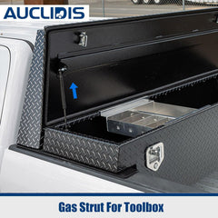 AUCLIDIS gas strut next to ruler showing 12.20" extended length for correct sizing benefit
