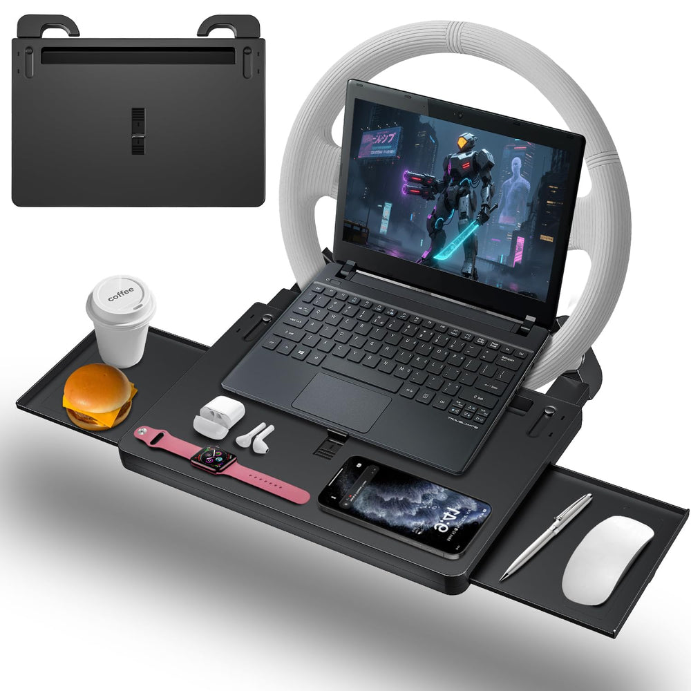 AUEOTUAR front view steering wheel tray shows stable table surface benefit