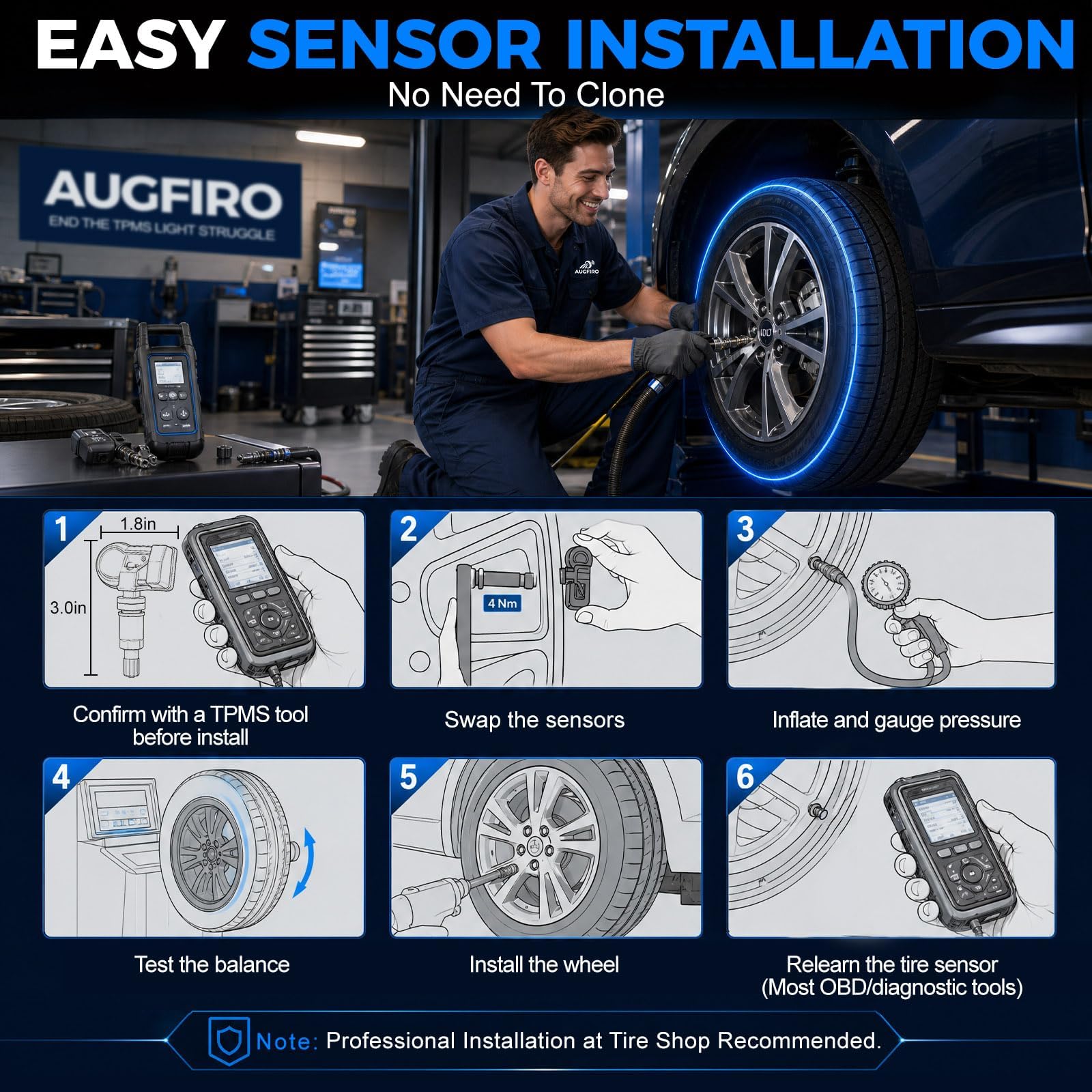 Augfiro four sensors arranged for a full-vehicle replacement, consistent lifespan