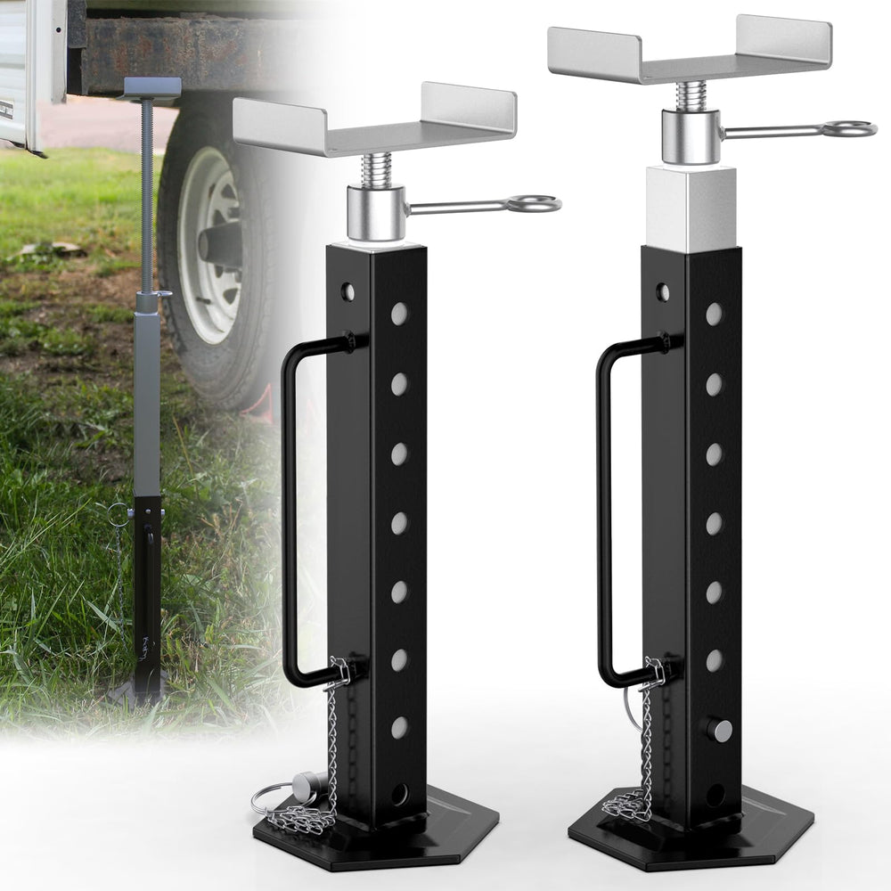 AUH front view of both adjustable slide out support jacks showing robust build and stability benefit