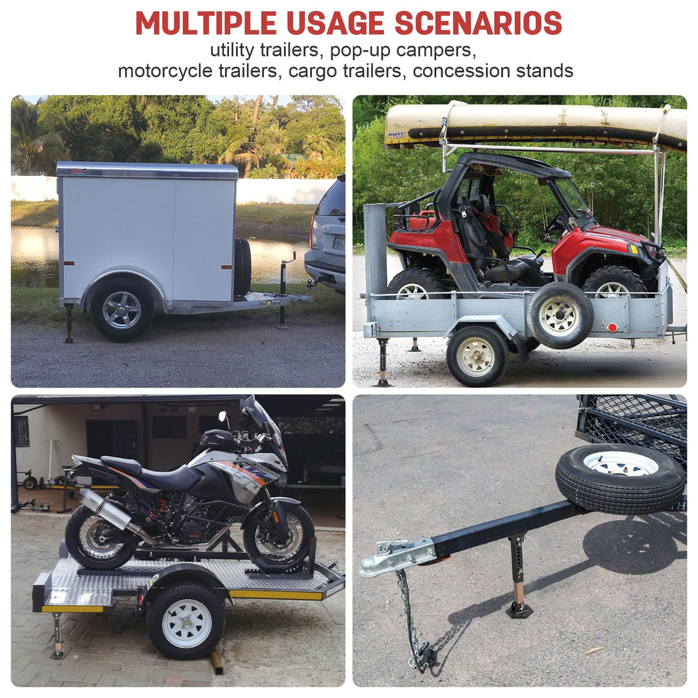 AUH lifestyle image at campsite showing stabilizer jacks improving trailer steadiness