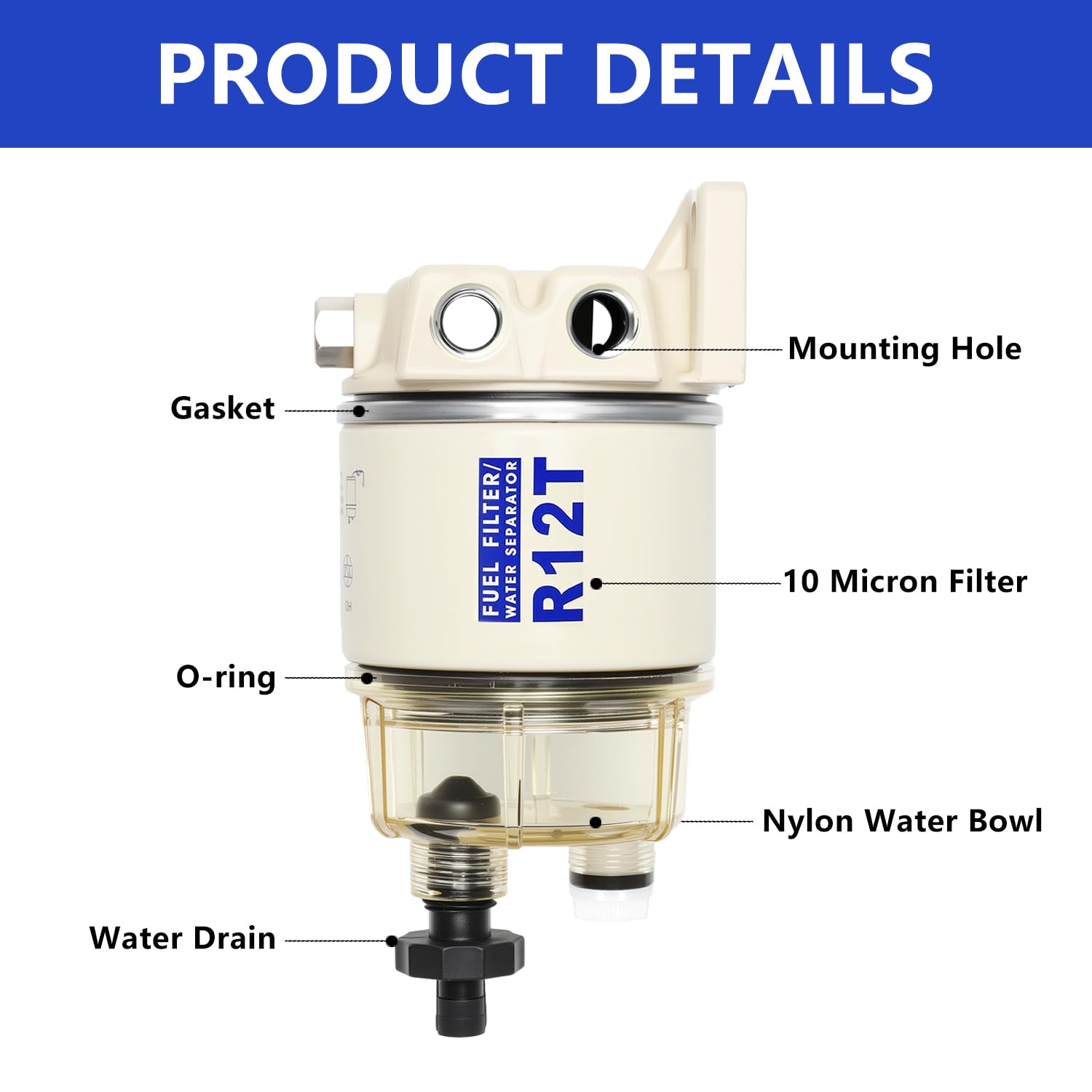 AUIVERED clear filter bowl close-up for visible water detection benefit