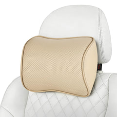 Aukee beige headrest pillow front view showing neat fit and style