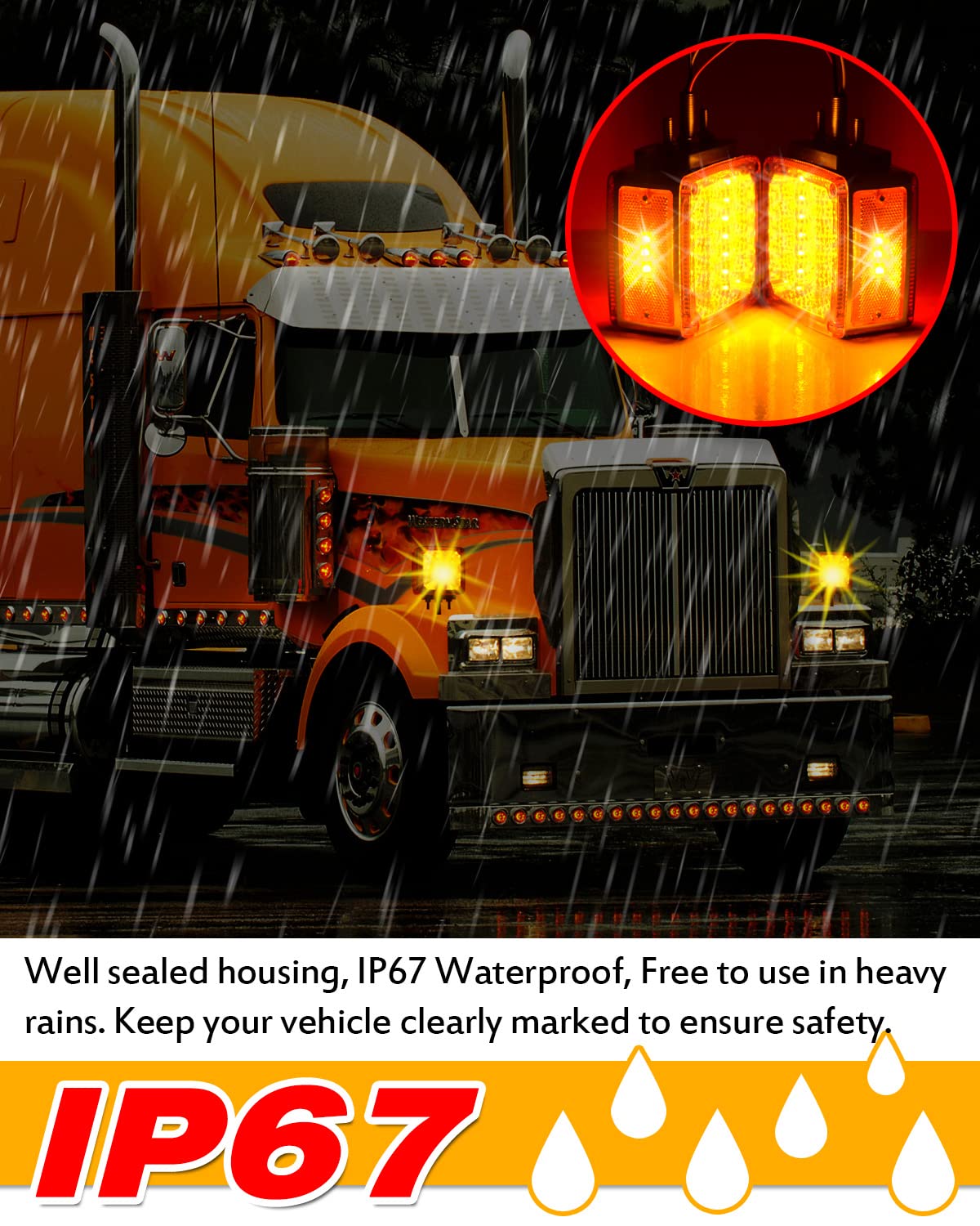 Aukmak amber face illuminated as turn signal highlighting high-visibility marker
