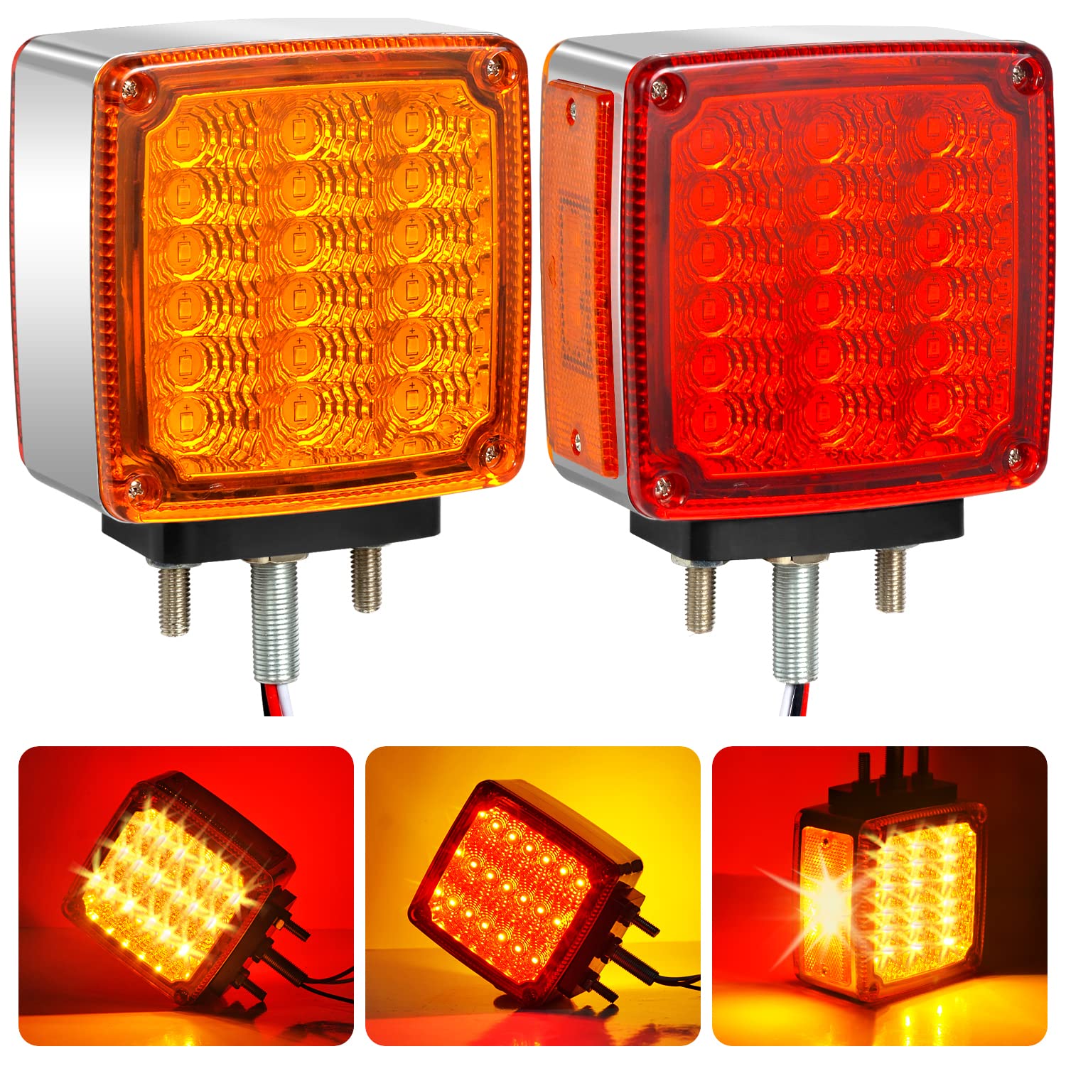Aukmak front view square LED fender light showing dual-color function and durable build