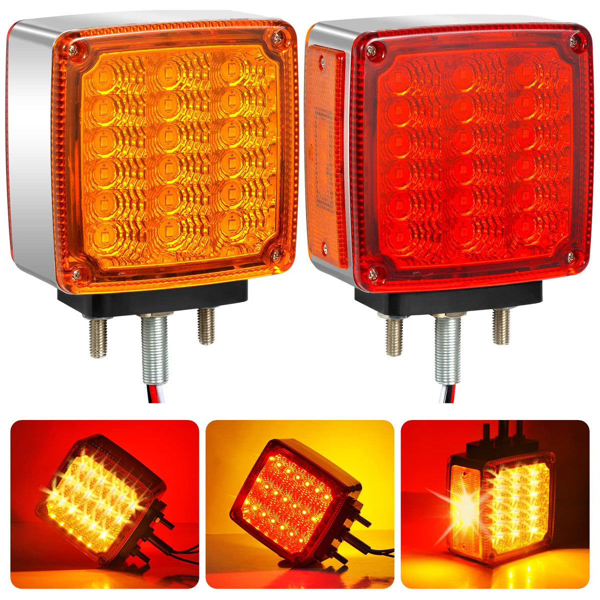 Aukmak front view square LED fender light showing dual-color function and durable build