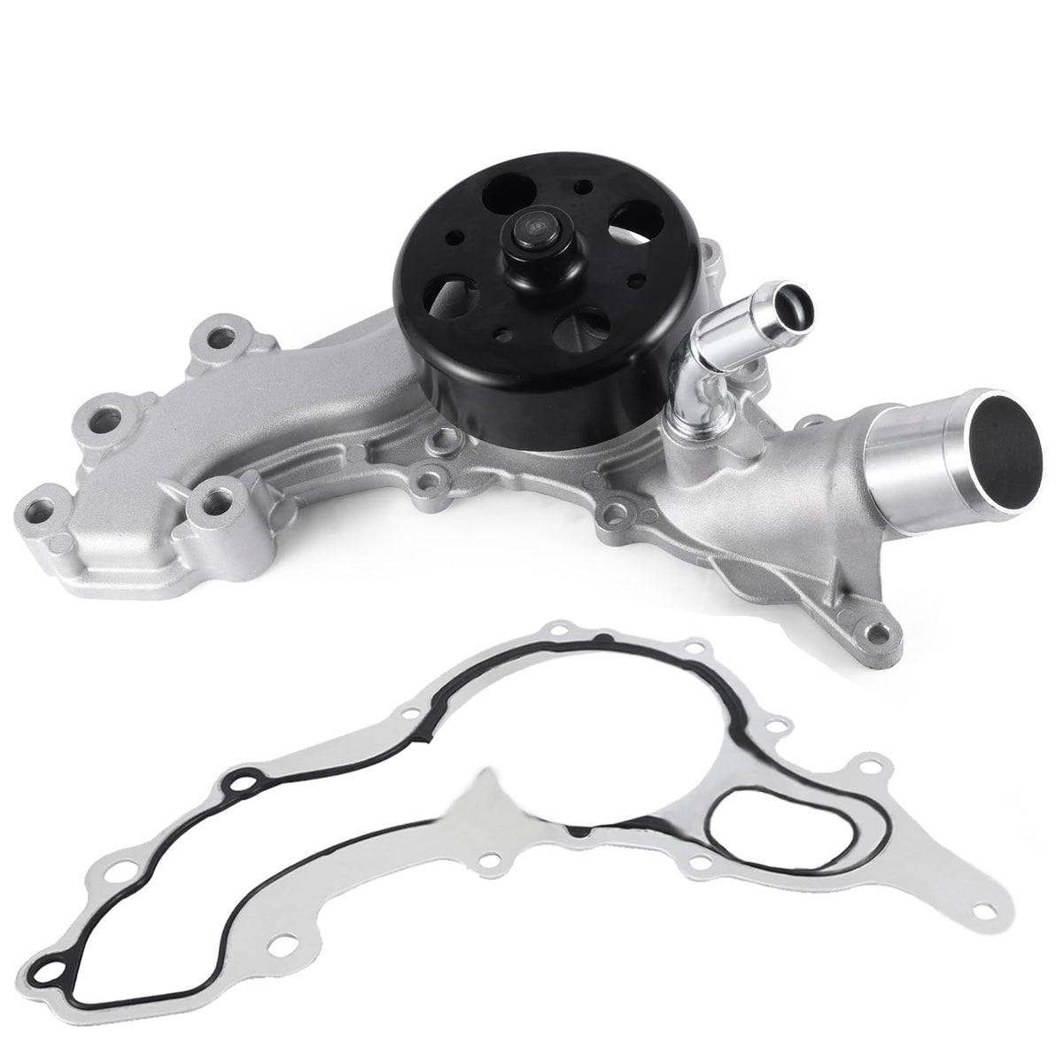 AULINK water pump front view showing flange and pulley mounting for precise fit