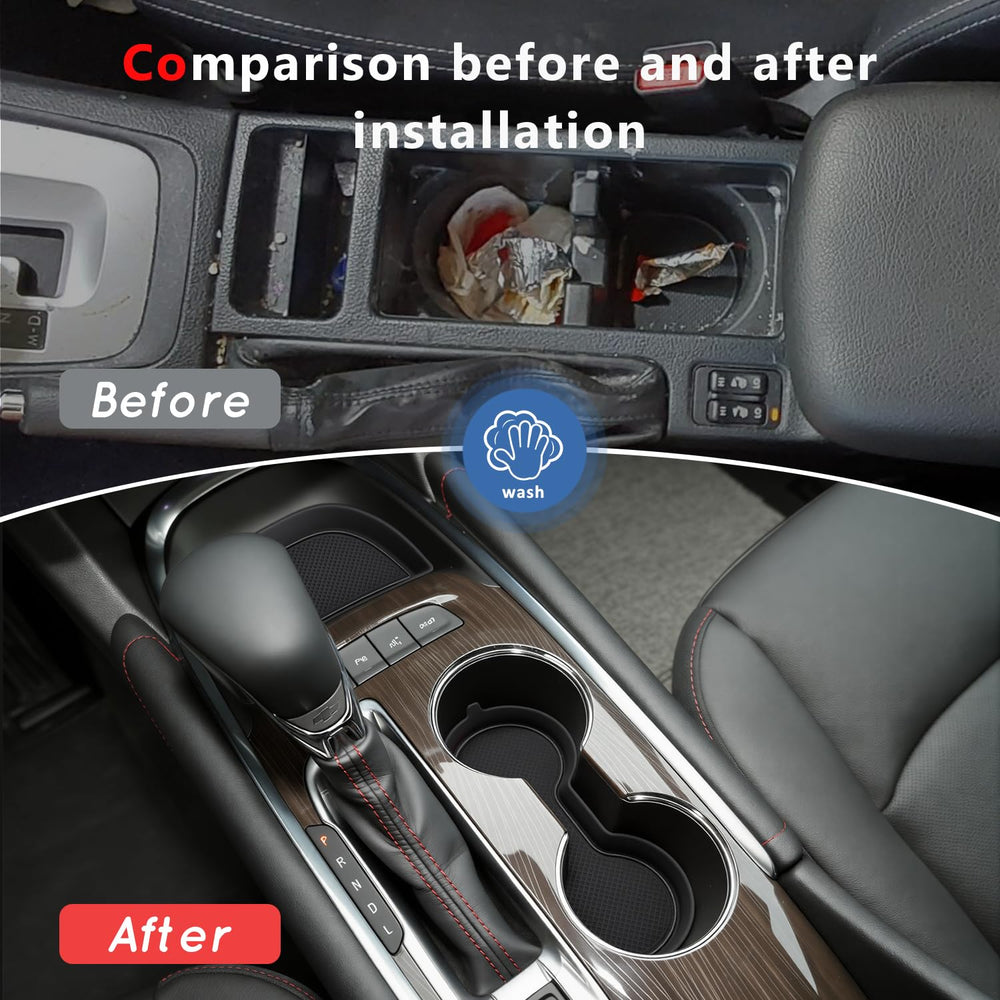 auovo rear cup holder insert in use securing drink and cutting noise