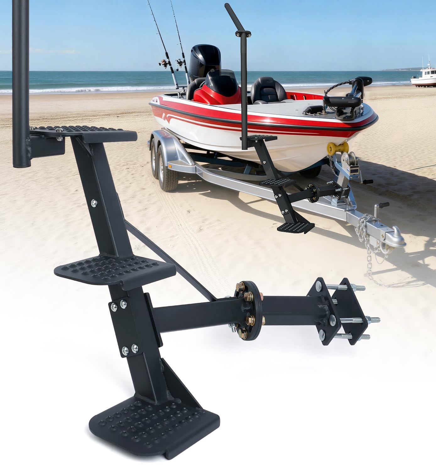 Aupar front view showing three-step ladder and sturdy frame for safe boarding