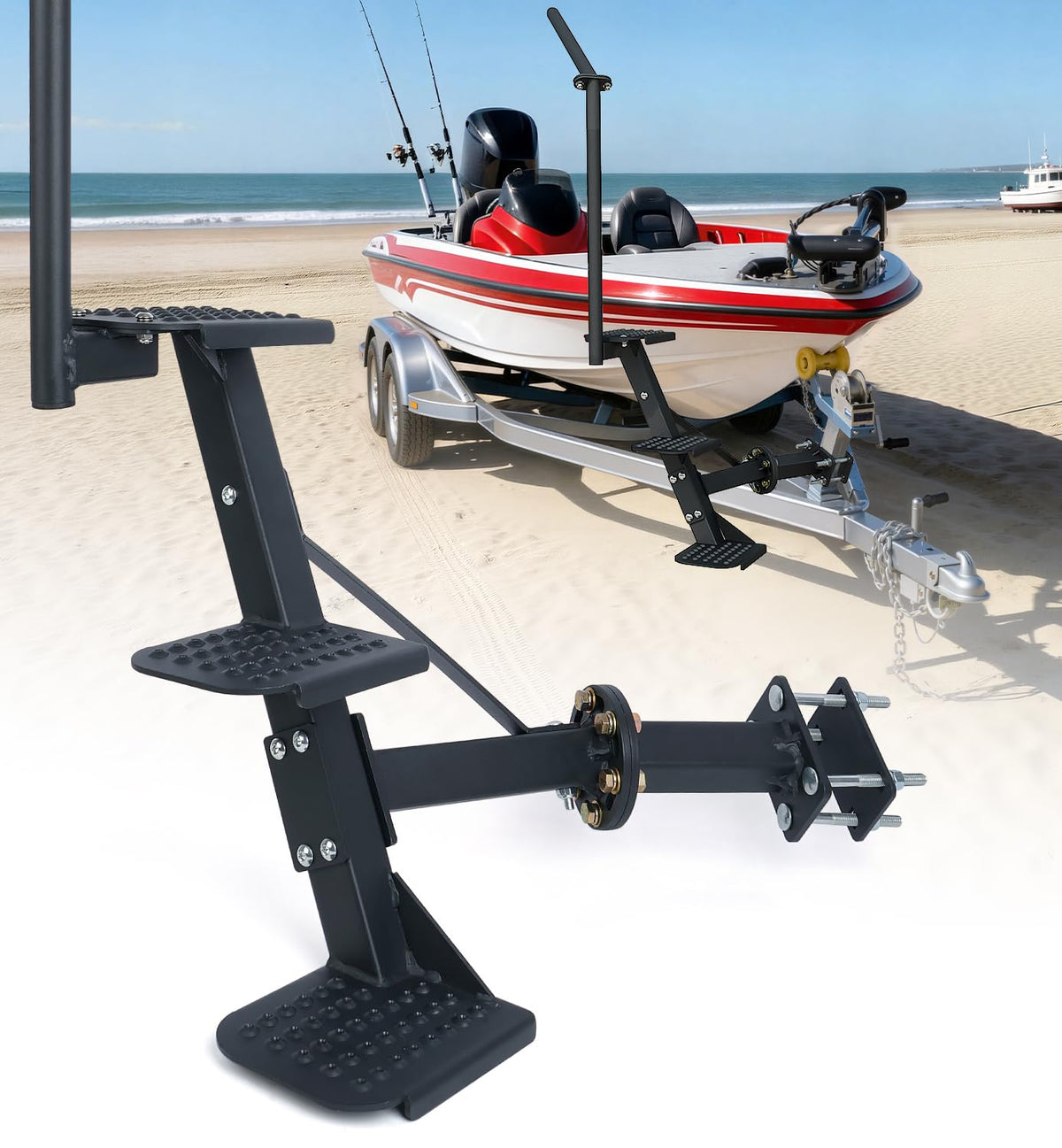 Aupar front view showing three-step ladder and sturdy frame for safe boarding