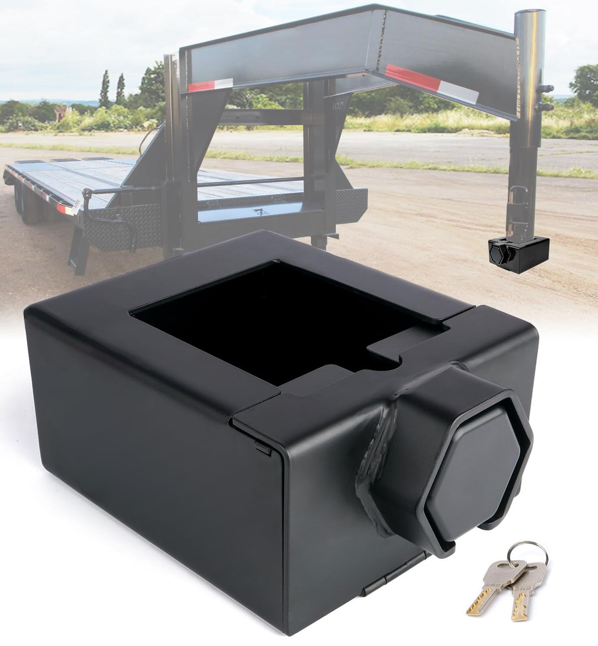 Aupar front view of gooseneck lock showing robust steel and deterrent benefit