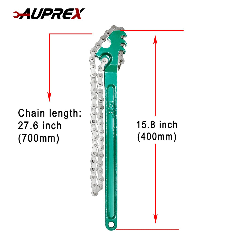 AUPREX close-up of chain concave-cut teeth showing secure grip benefit