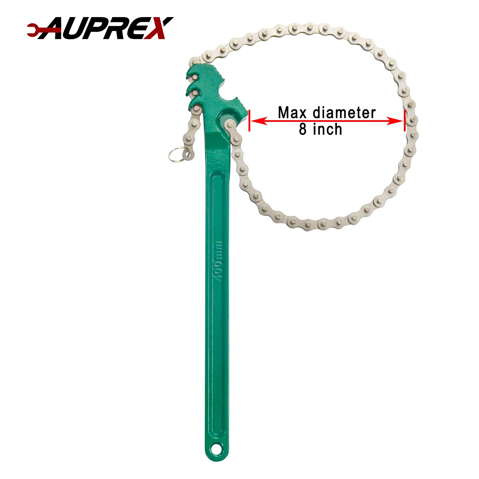 AUPREX beside a ruler for scale showing fits 1.5" to 8" diameters